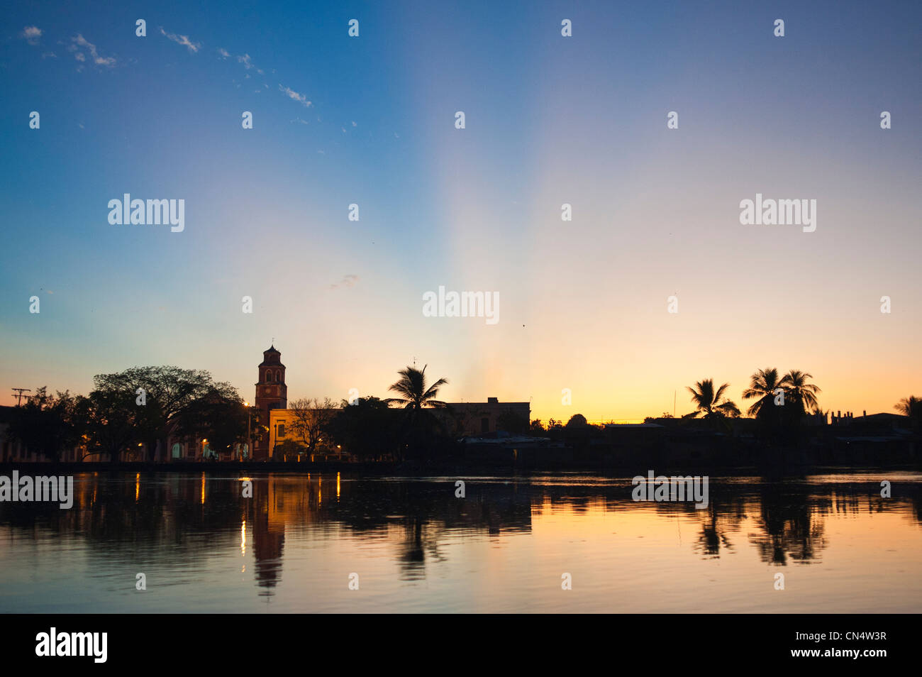 Colombia, Bolivar Department, the banks of the Rio Magdalena surroundings of Mompox (or Mompos) at sunset Stock Photo