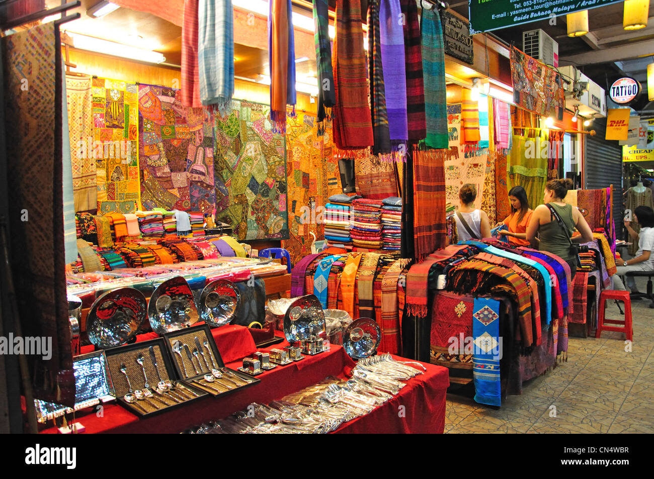 Fabric shops in Chiang Mai Night Bazaar, Chan Klan Road, Chiang Mai