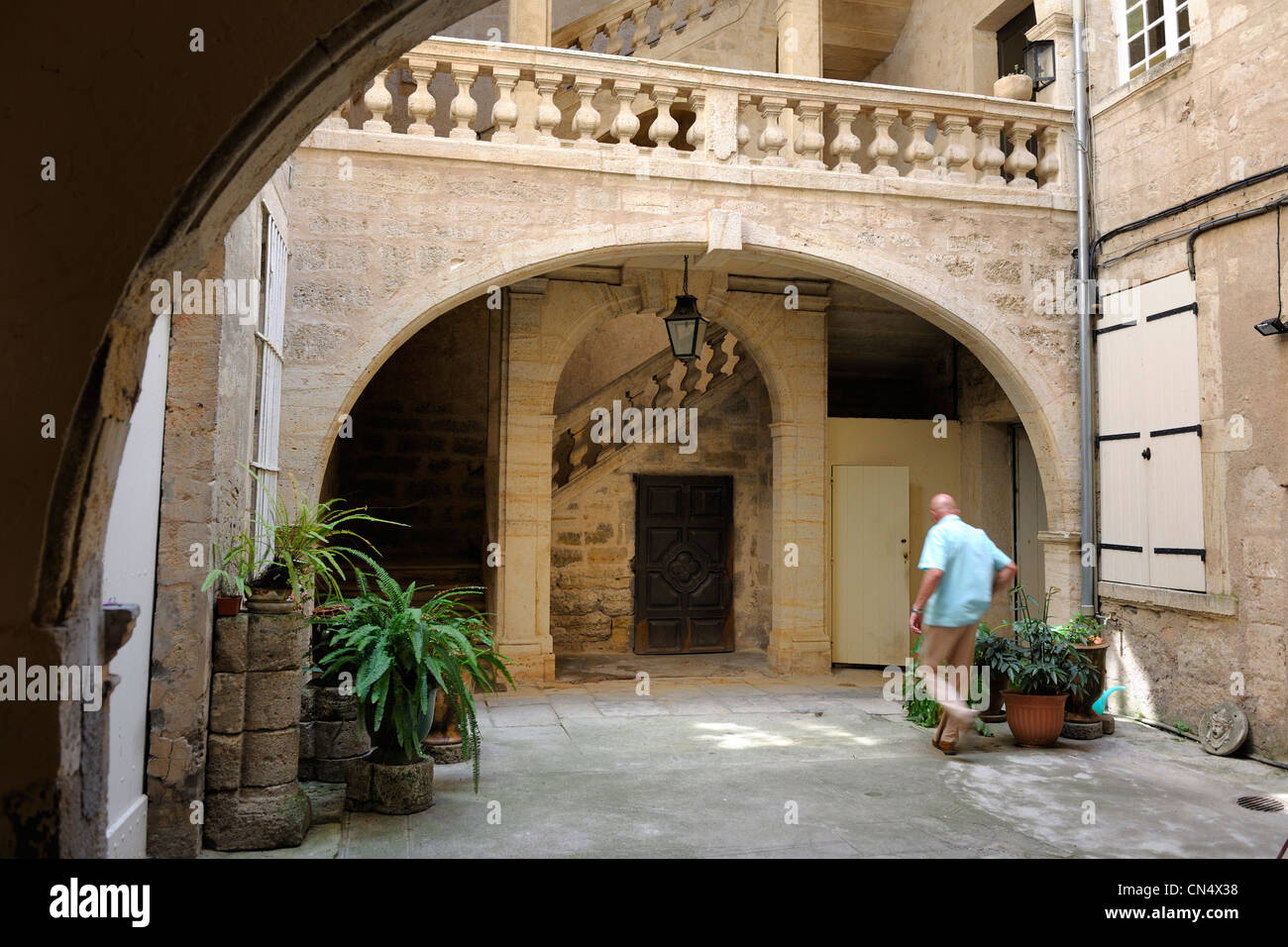 France, Herault, Pezenas, staircase from the Hotel des Landes de Saint