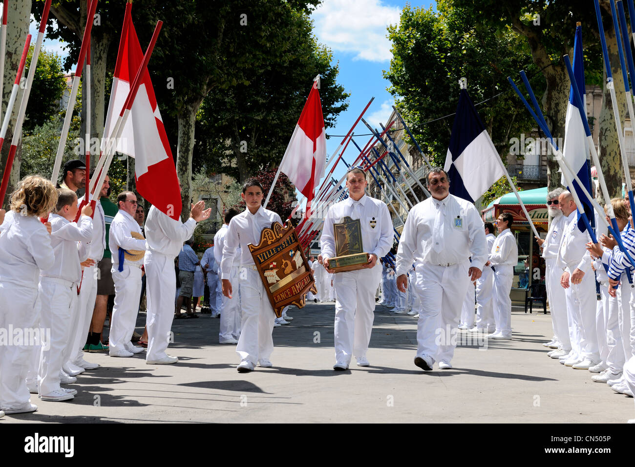 France, Herault, Sete, Fete de la Saint Louis (St Louis's feast), parade of the water jousters Stock Photo