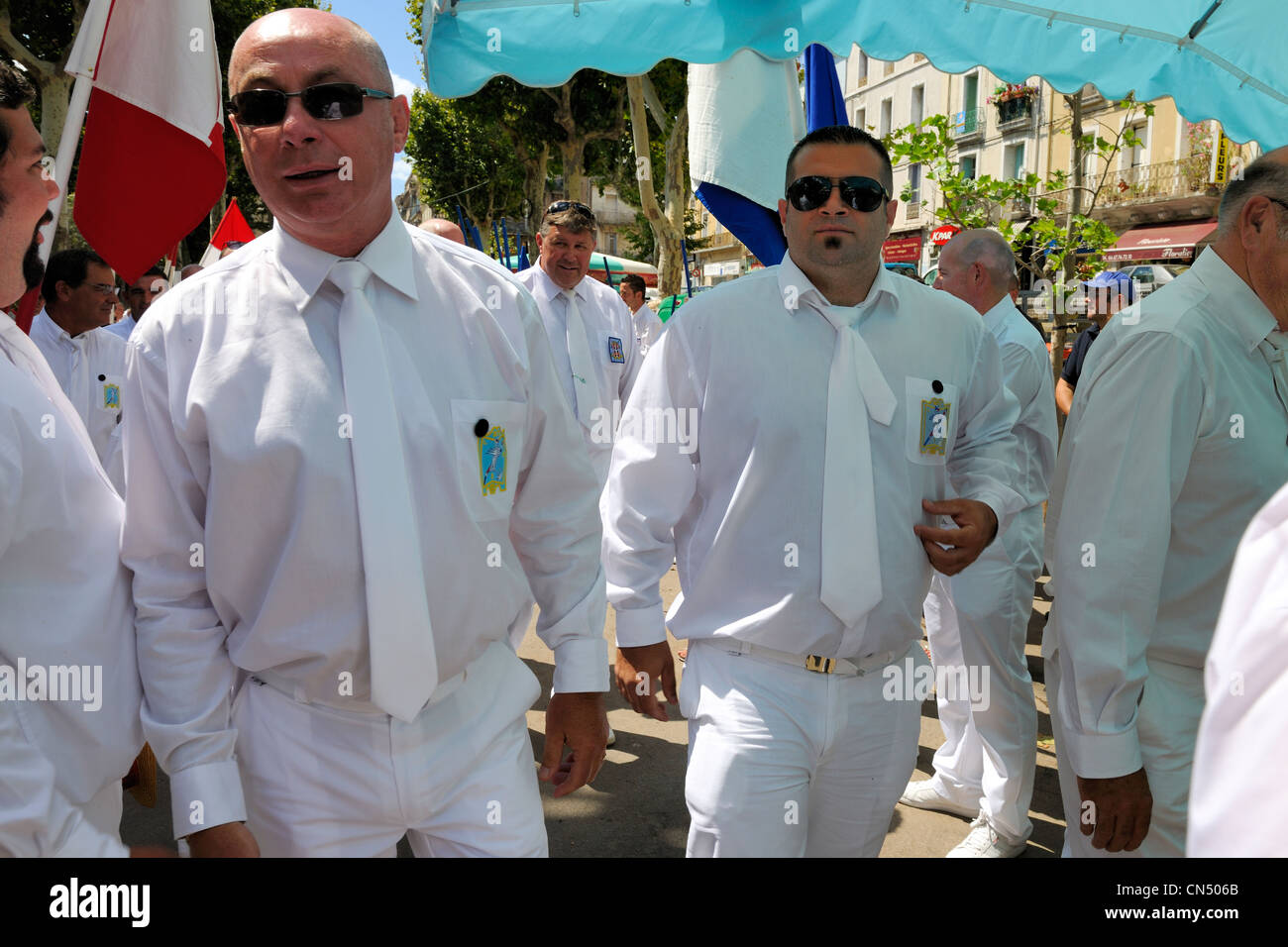 France, Herault, Sete, Fete de la Saint Louis (St Louis's feast), parade of the water jousters Stock Photo