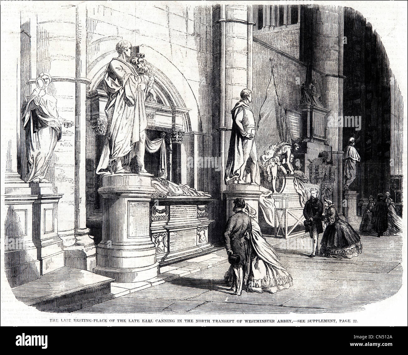 Tomb of Earl Canning in North Transept Westminster Abbey London, Victorian engraving dated 5th July 1862 Stock Photo