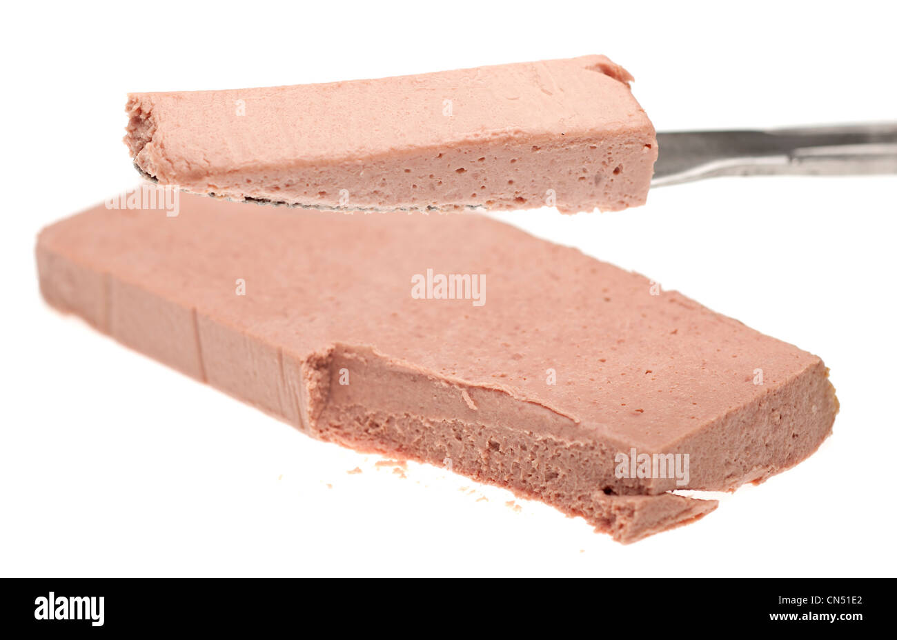 Portion of Brussels pate cut with a knife Stock Photo