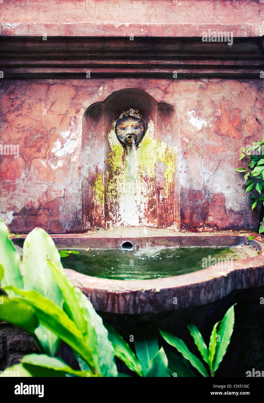 Fountain in a room at El Convento Boutique Hotel in Antigua Guatemala Stock Photo