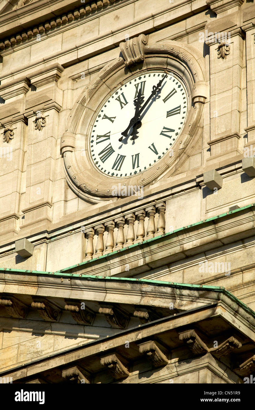 Clock on City Hall, Old Montreal, Quebec Stock Photo Alamy