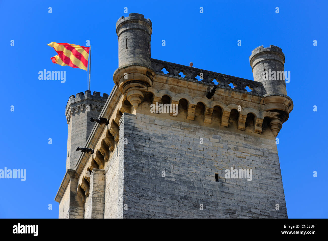 France, Gard, Pays d'Uzege, Uzes, Duke's castle called the Duche d'Uzes, the Bermonde Tower Stock Photo