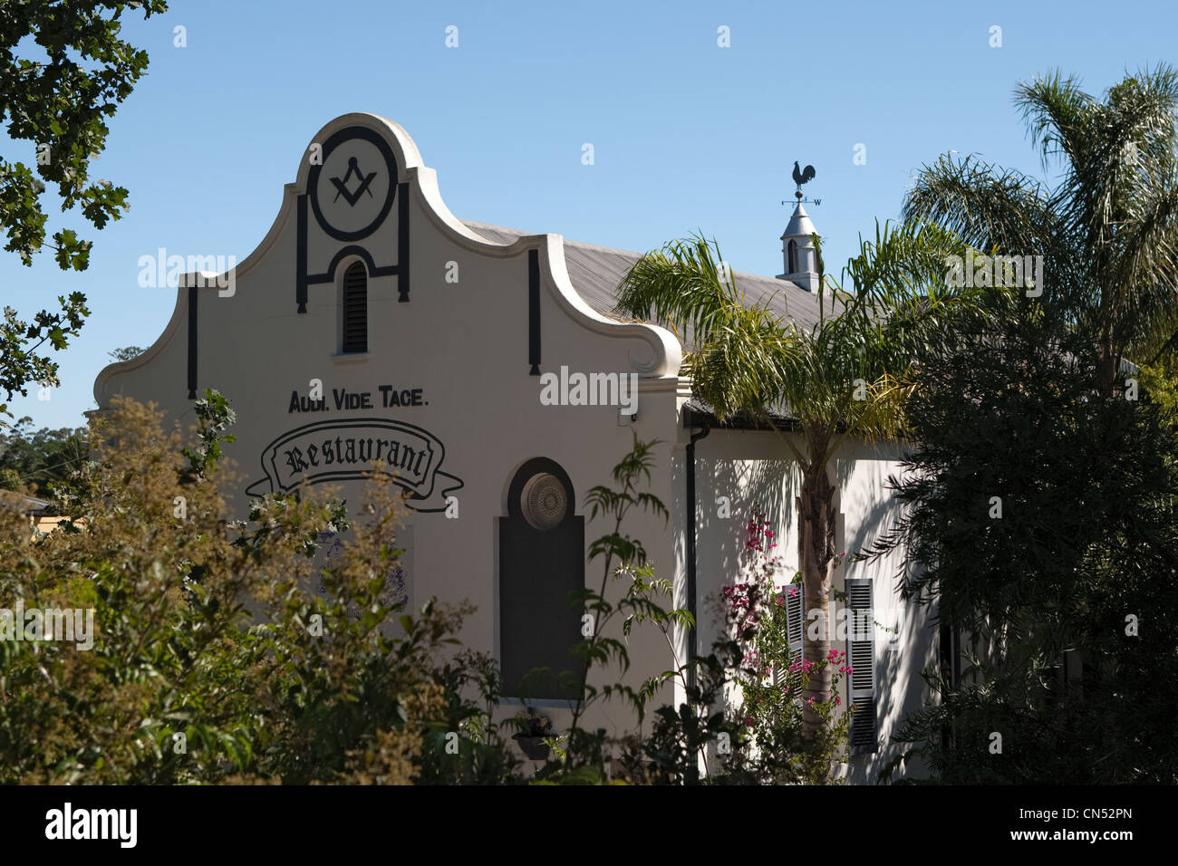 Old masonic hall, "Audi, Vide, Tace", Swellendam, Garden Route South Africa Stock Photo