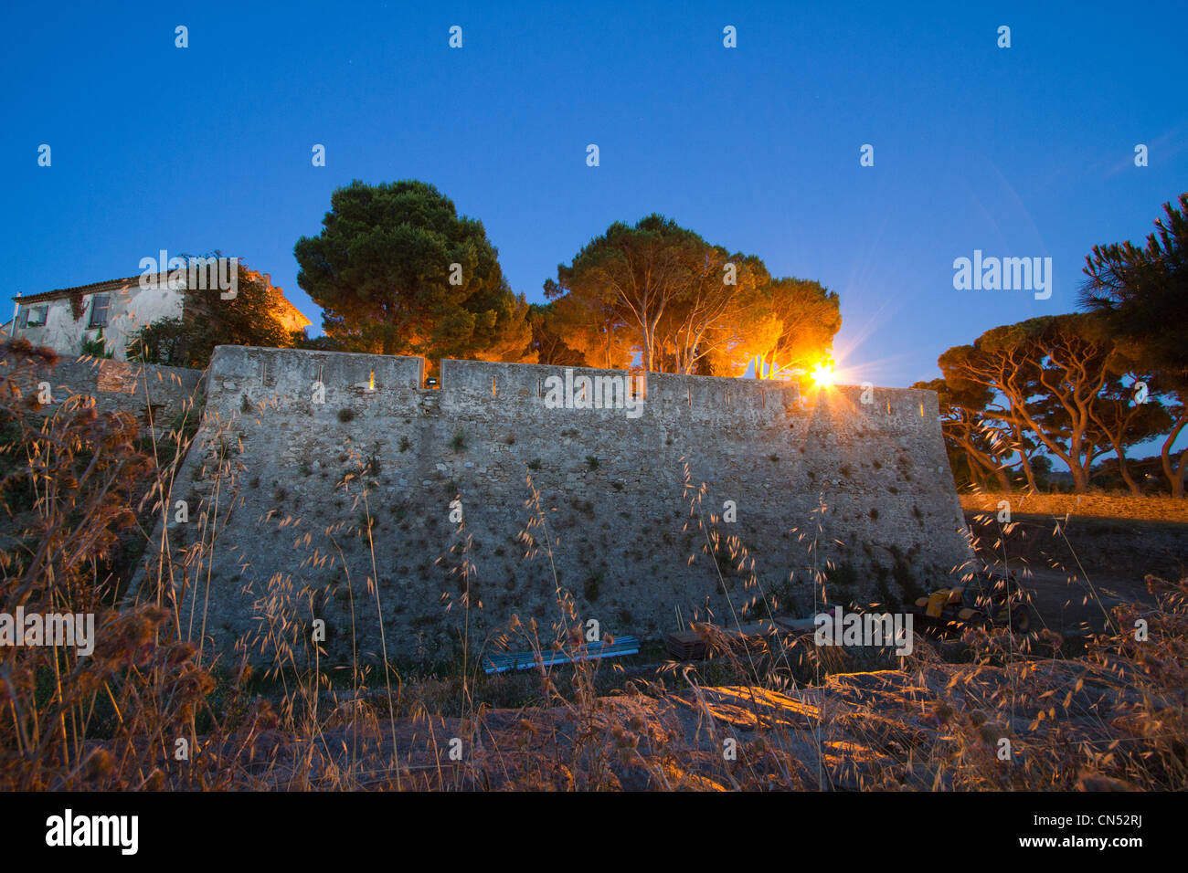 France, Var, Saint Tropez, the ramparts of the Citadel at nightfall ...