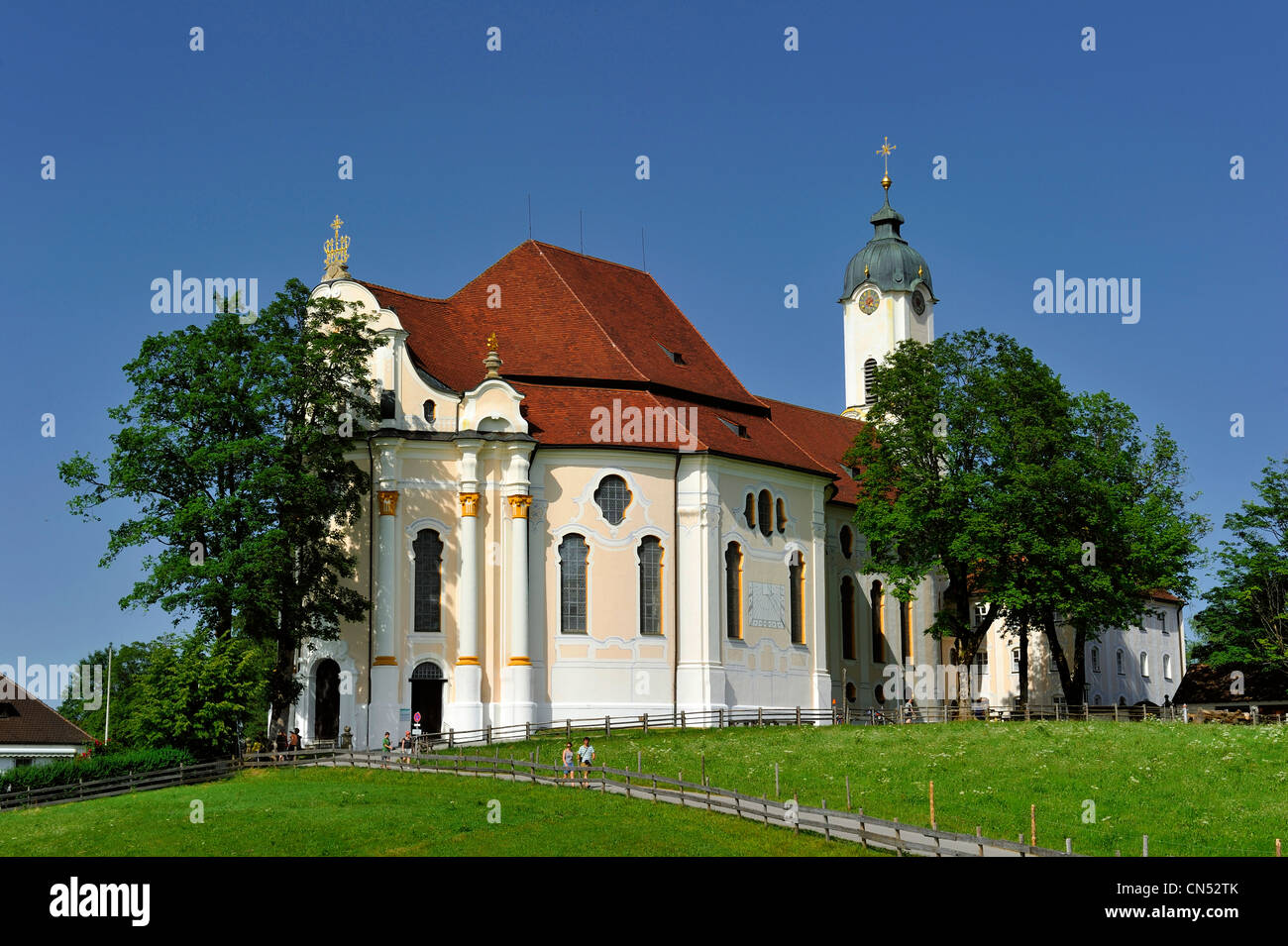 Germany, Bavaria, Steingaden, pilgrimage church of Wies, listed as World Heritage by UNESCO, Rococo style Stock Photo