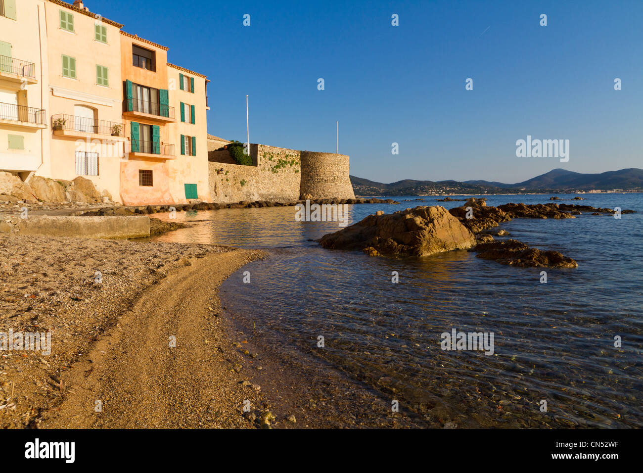 France, Var, Saint Tropez, Plage de la Ponche Beach where are built the ...