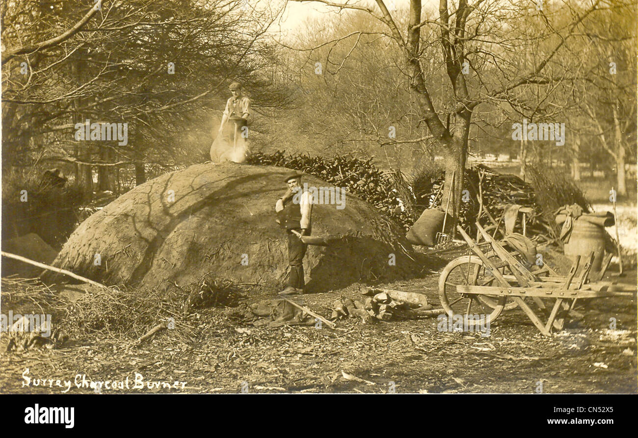 Postcard of Surrey Charcoal Burner Stock Photo Alamy