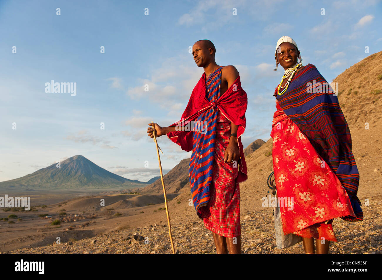 Tanzania, Arusha Region, Rift Valley, surroundings of lake Natron, the Maasai guide Perter (Orkotete Maasai name) and the Stock Photo