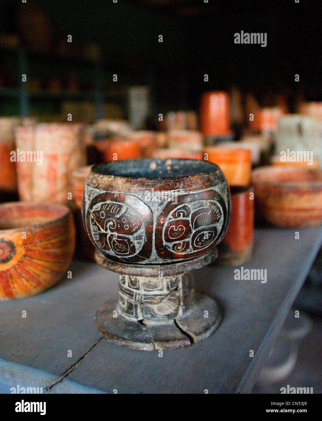 Maya pottery from a private collection at Uaxactun Stock Photo Alamy