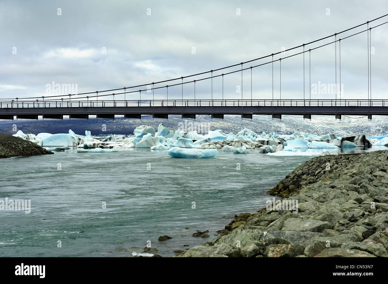 a bridge near the Ice Lagoon Jokulsarlon, Iceland Stock Photo