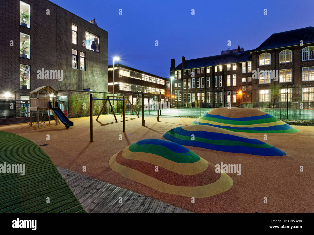 Osmani Primary School playground in Tower Hamlets, London. Stock Photo
