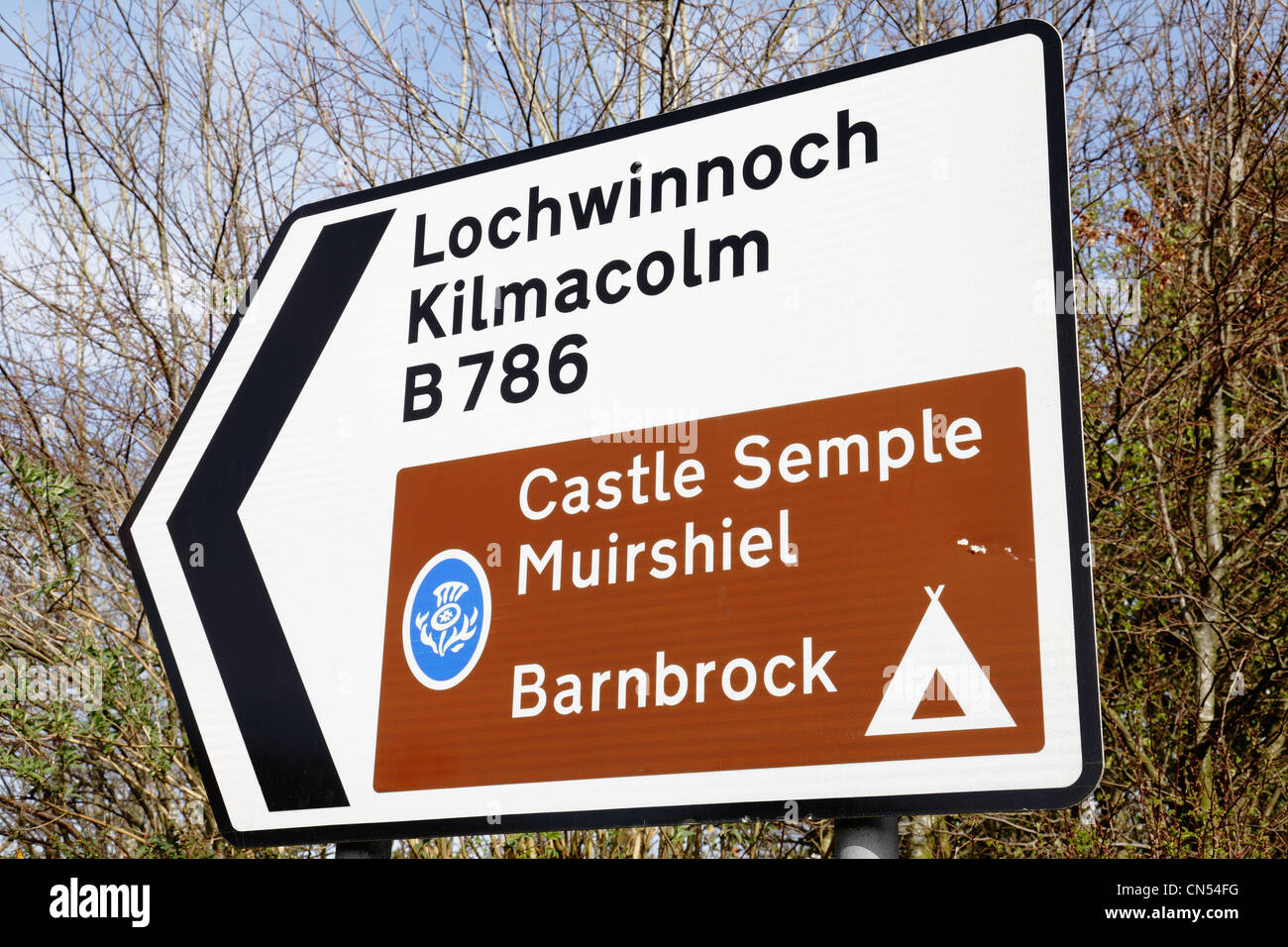 Direction sign in the village of Lochwinnoch, Scotland, UK Stock Photo