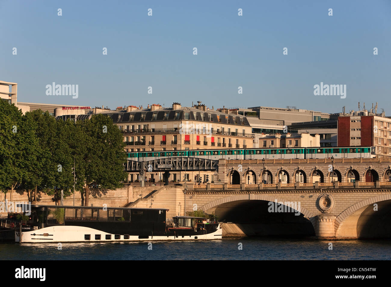 France, Paris, Bercy bridge, the river Seine and the metro (line 13) Stock Photo