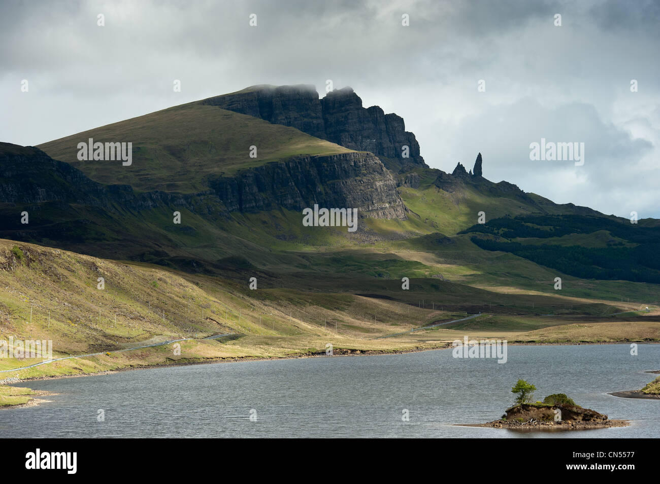 United Kingdom, Scotland, Inner Hebrides, Skye Island, Old Man of Storr rocky hill on the Trotternish Peninsula Stock Photo