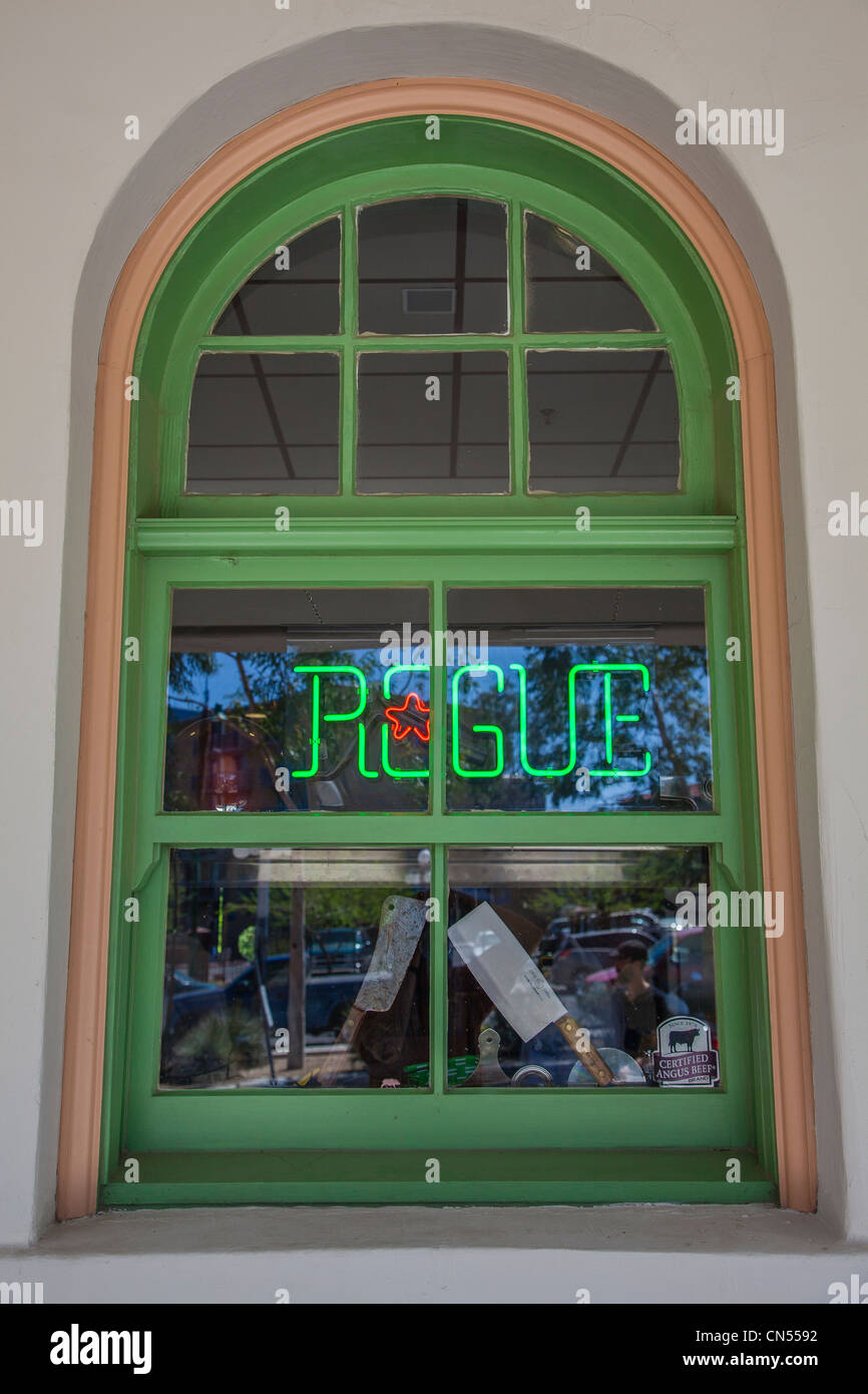 Window of bar in the old railroad depot in Tucson, Arizona, USA. Stock Photo