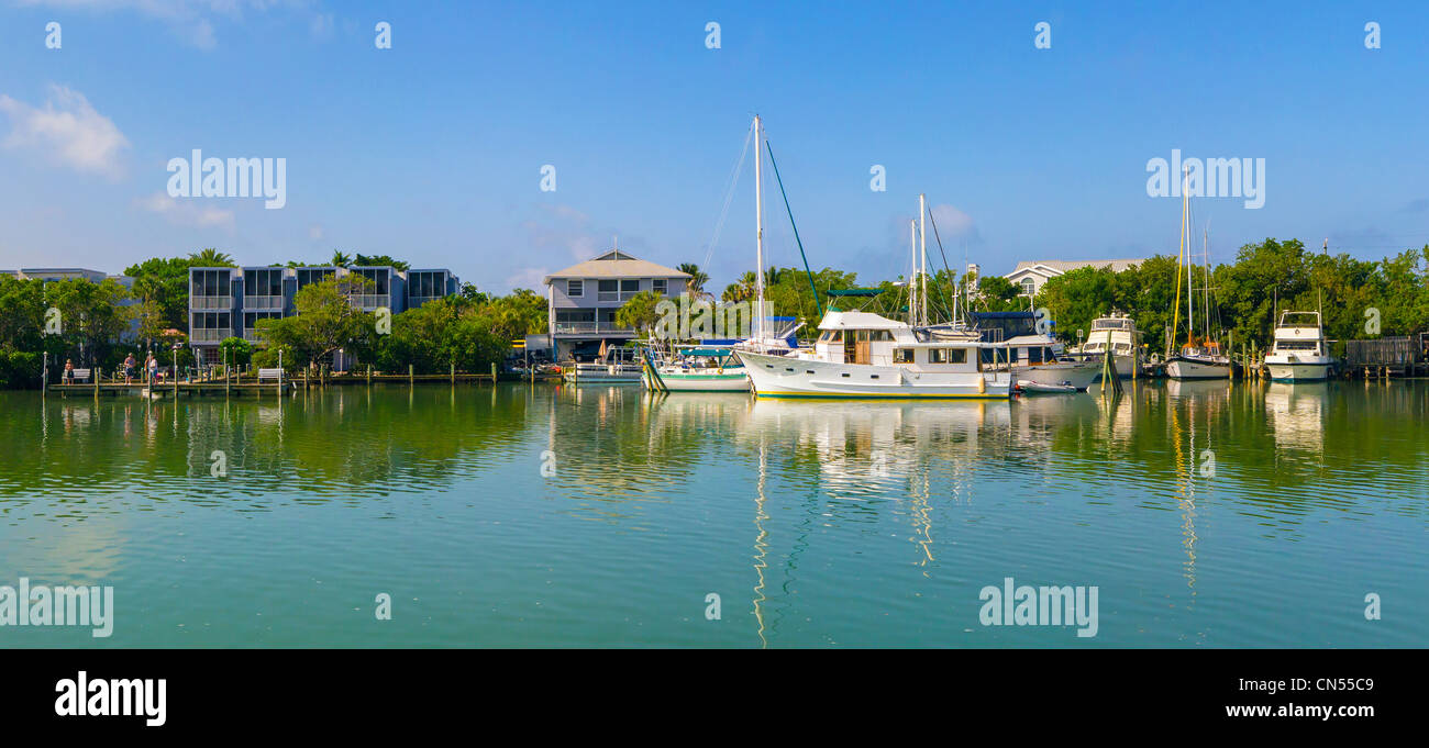 Panoramic of boats along shoreline in Englewood Florida Stock Photo