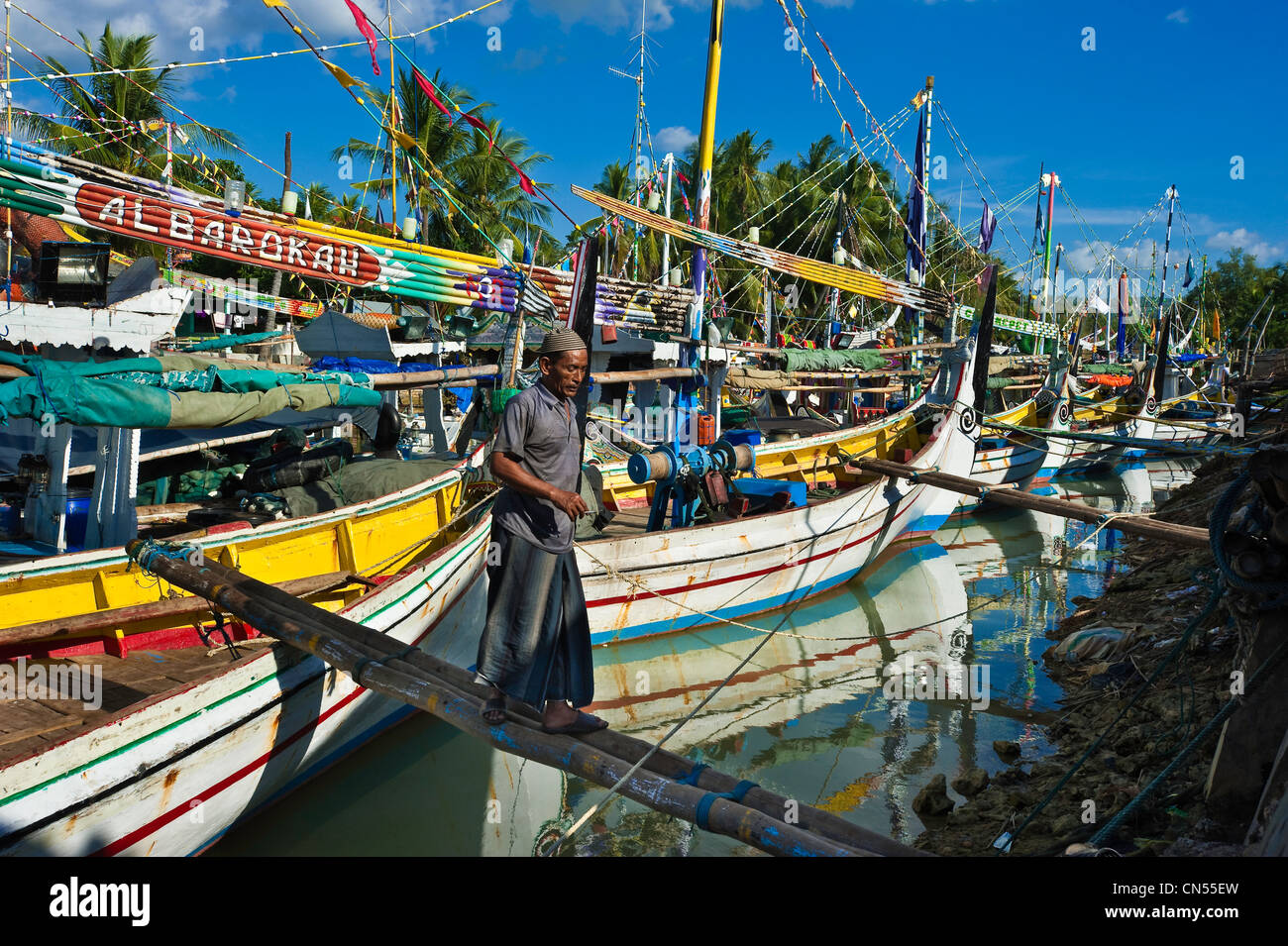 Indonesia, Java, East Java Province, Madura Island, Pasongsongan village, boats called Porsel Stock Photo