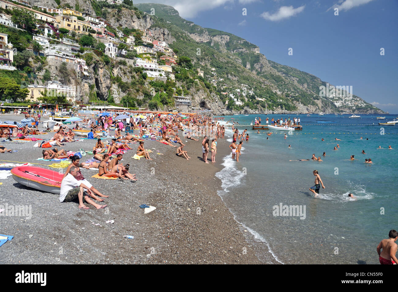 Beach scene Positano Italy Stock Photo