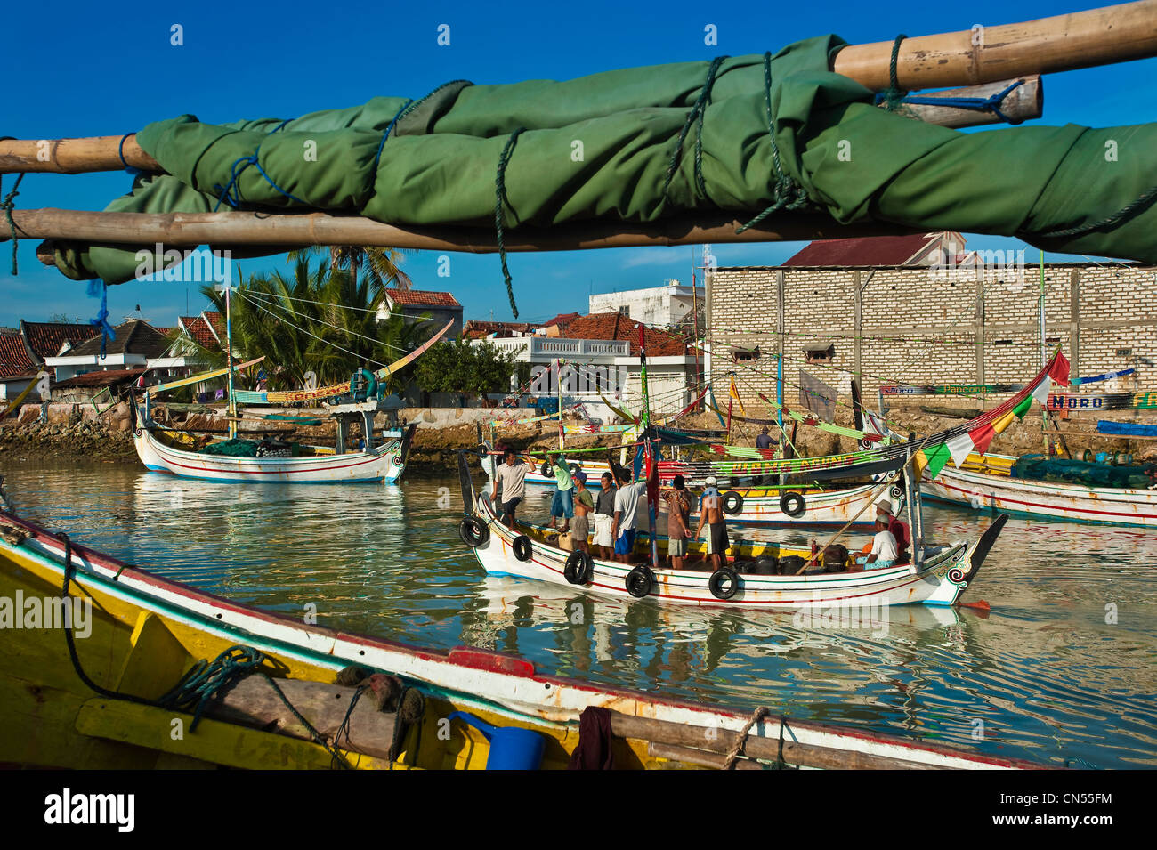 Indonesia, Java, East Java Province, Madura Island, Pasongsongan village, boats called Porsel Stock Photo