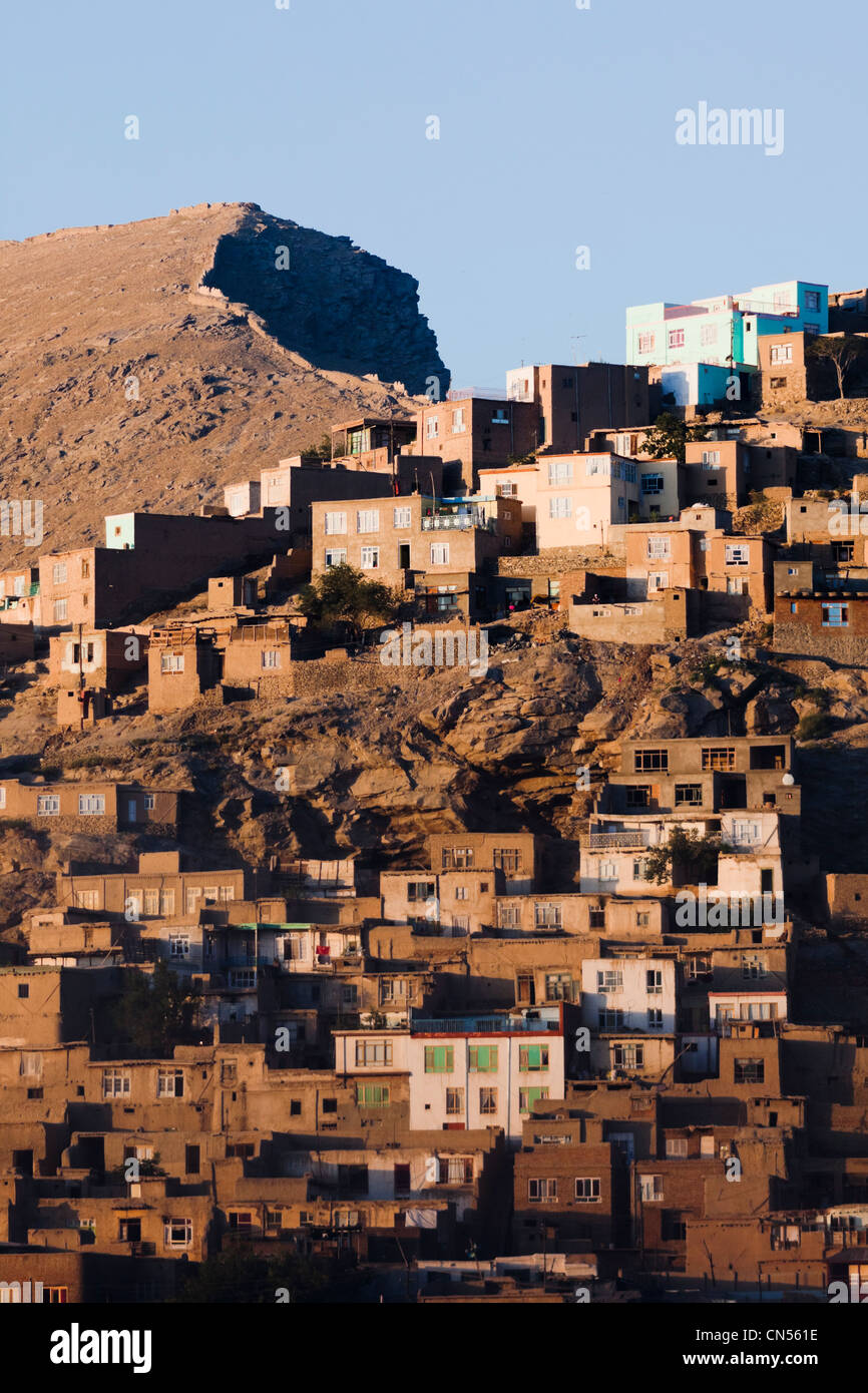 Afghanistan, Kabul, Chahari Sadarat, view of distant houses on a hill