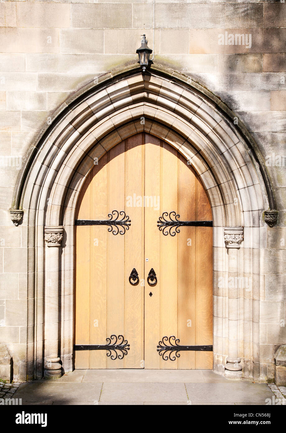 Detail of an arched Door, Church of the Holy Rude, Stirling, Scotland. Stock Photo