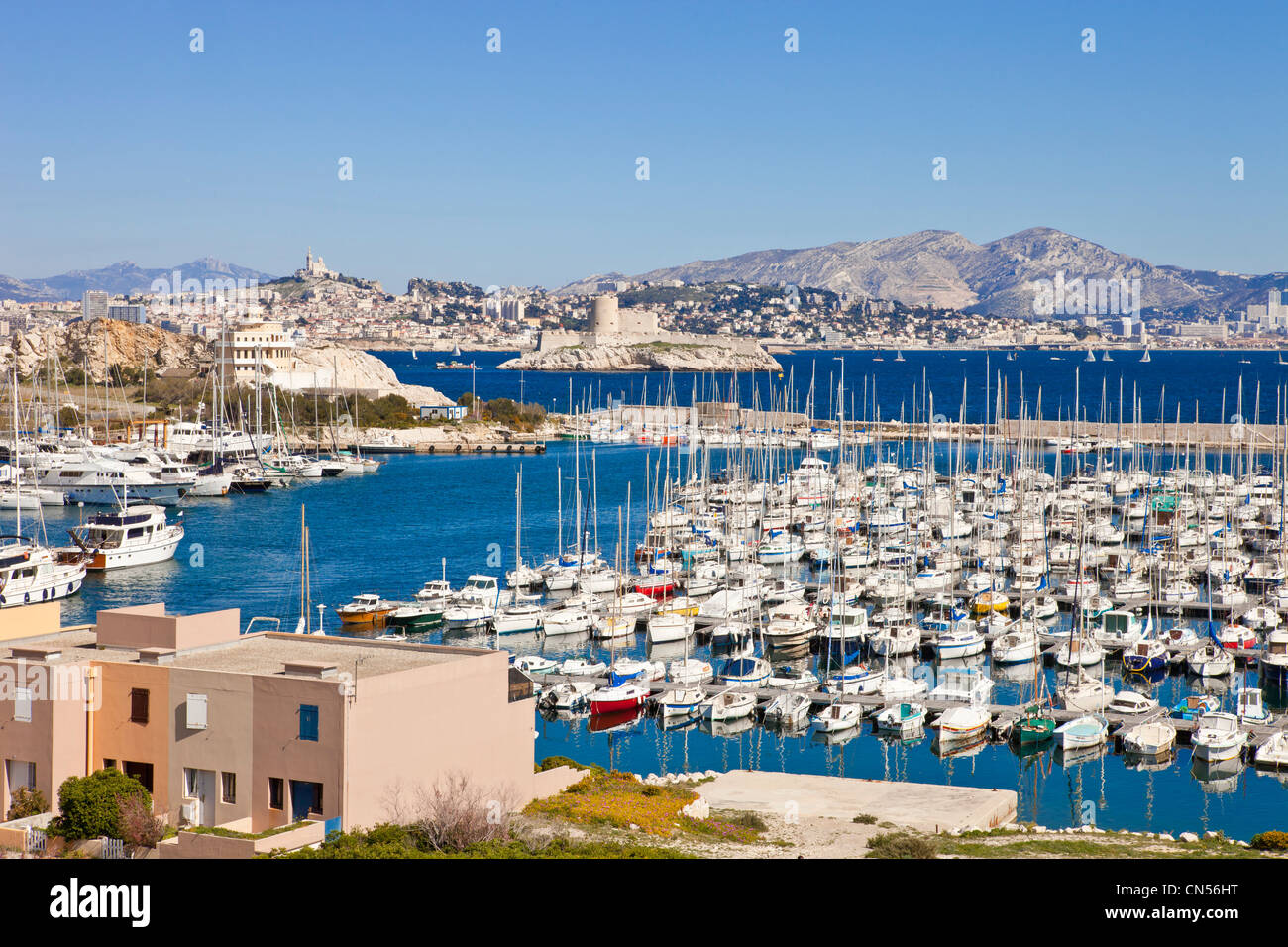 France, Bouches du Rhone, Marseille, Archipel du Frioul, Ile Ratonneau, the marina Stock Photo