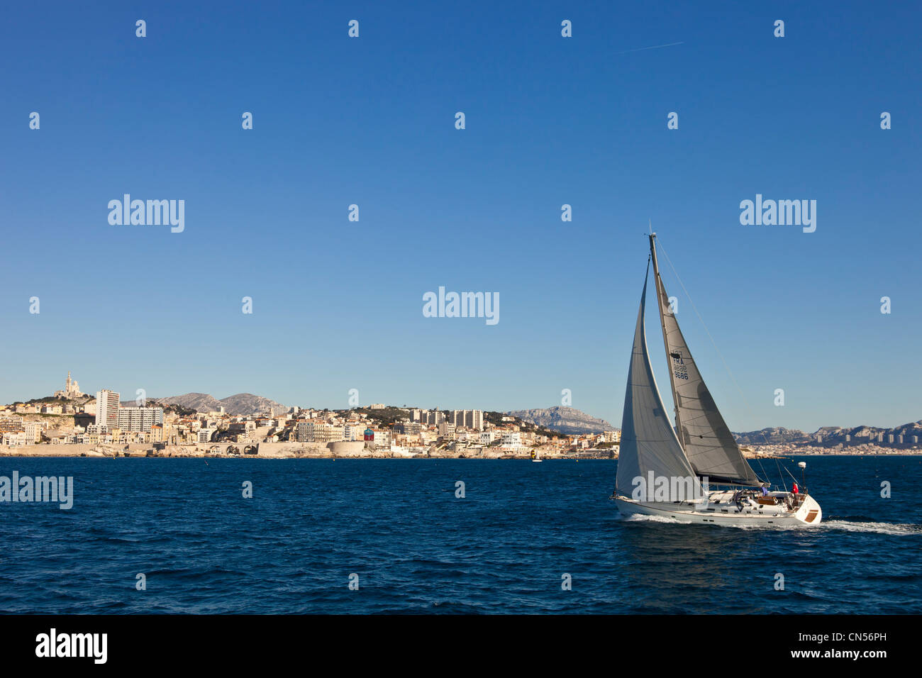 France, Bouches du Rhone, Marseille, sailboat in the harbor Stock Photo