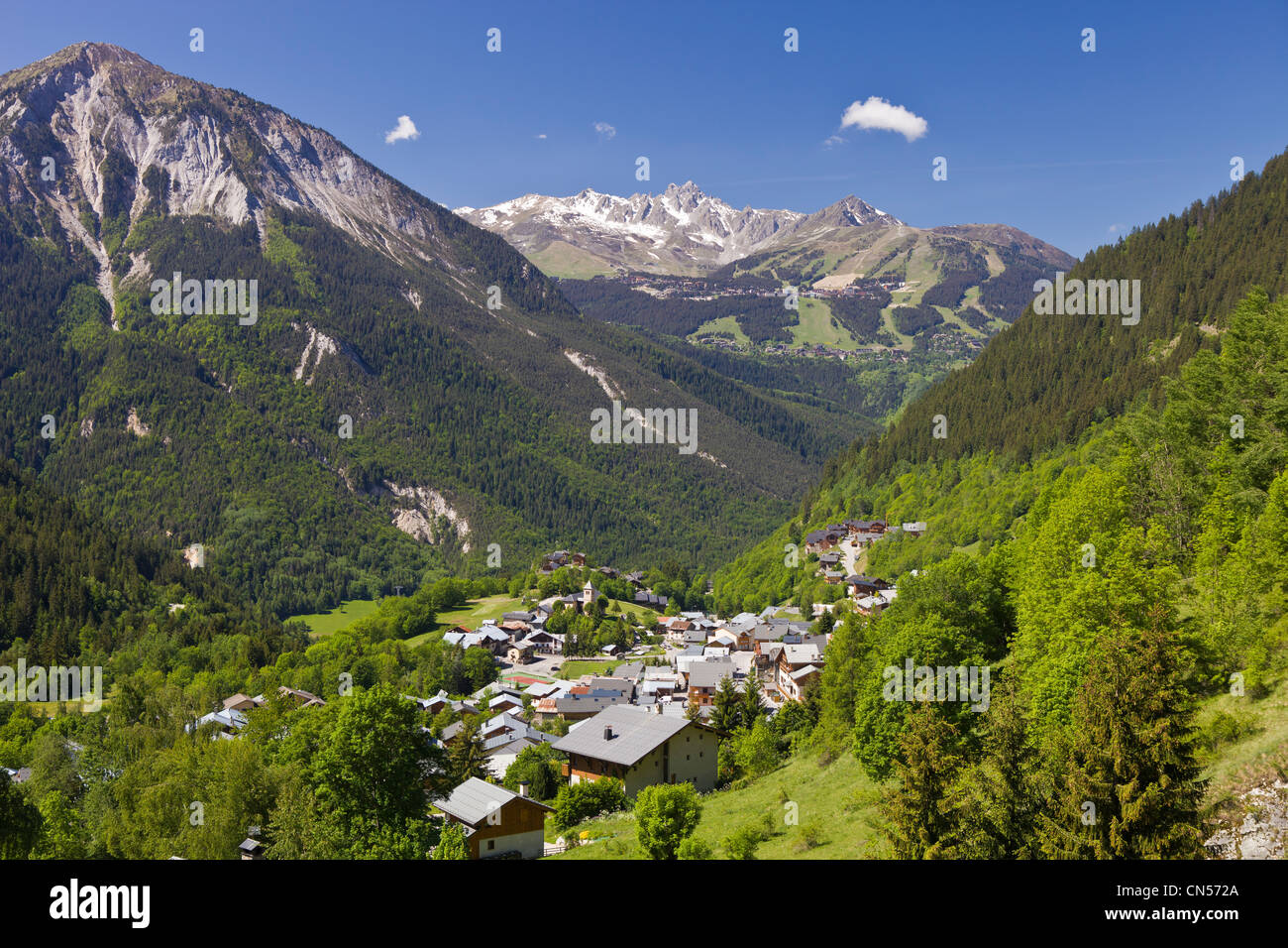 France, Savoie, Champagny en Vanoise, seen on Courchevel and the le Sommet de La Saulire summit (2738m), Massif de la Vanoise, Stock Photo