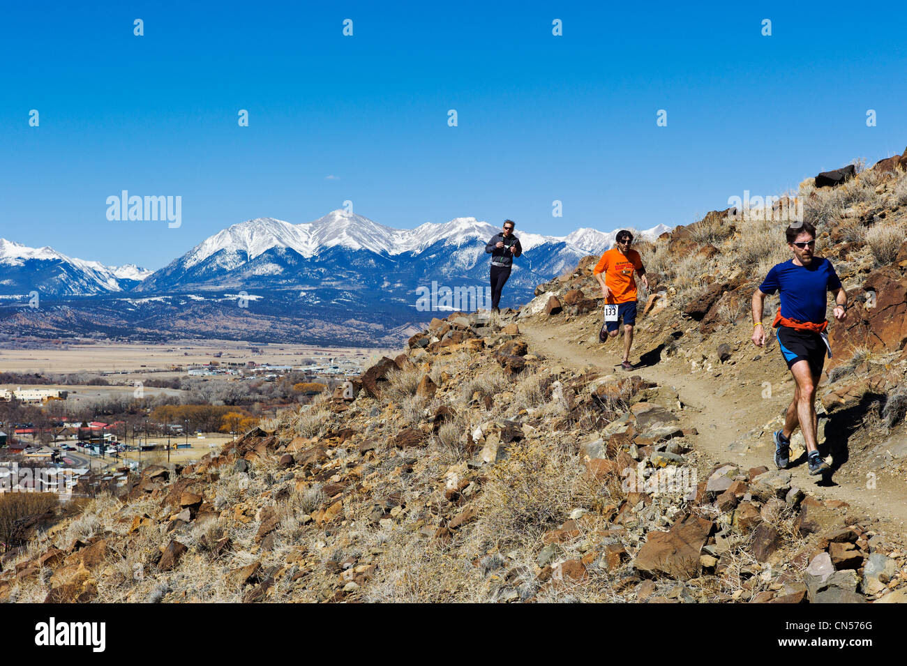 Runners compete in the Run Through Time Half Marathon, Salida, Colorado, USA Stock Photo