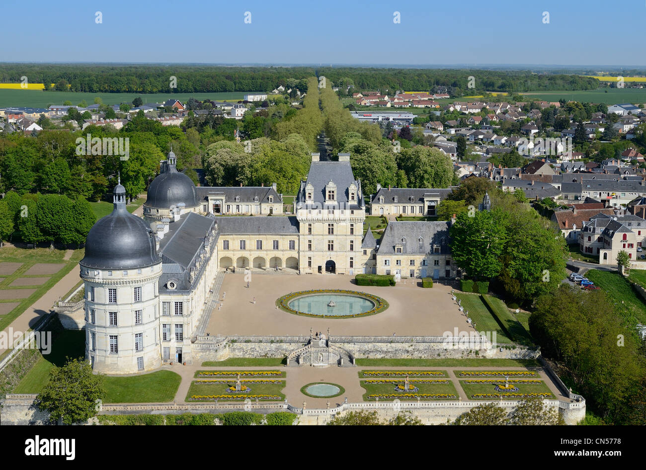 France, Indre, Loire Castles, Chateau de Valencay (aerial view) Stock Photo