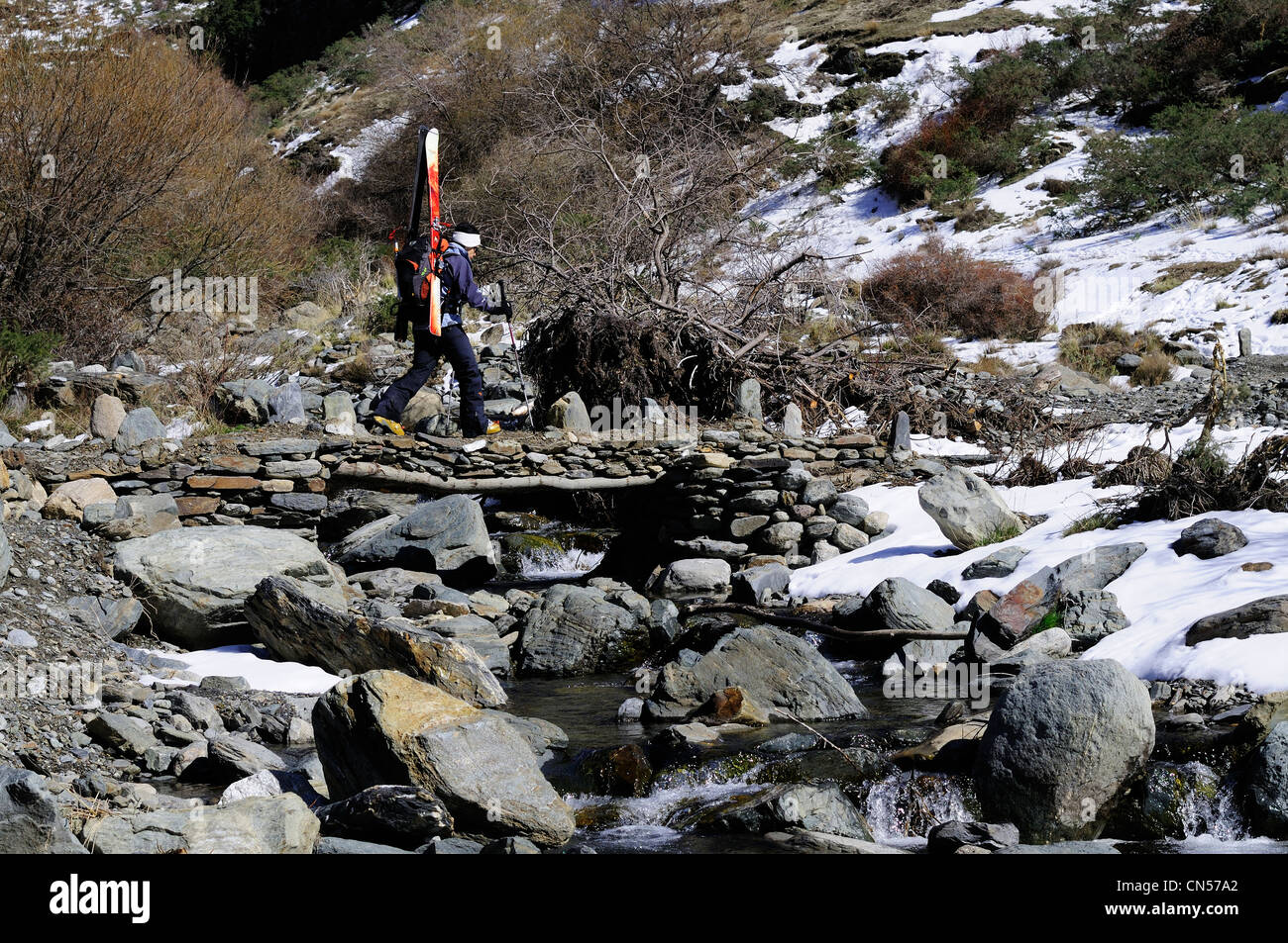 Spain, Andalucia, Sierra Nevada, ski ascent to Refugio Poqueira Stock Photo