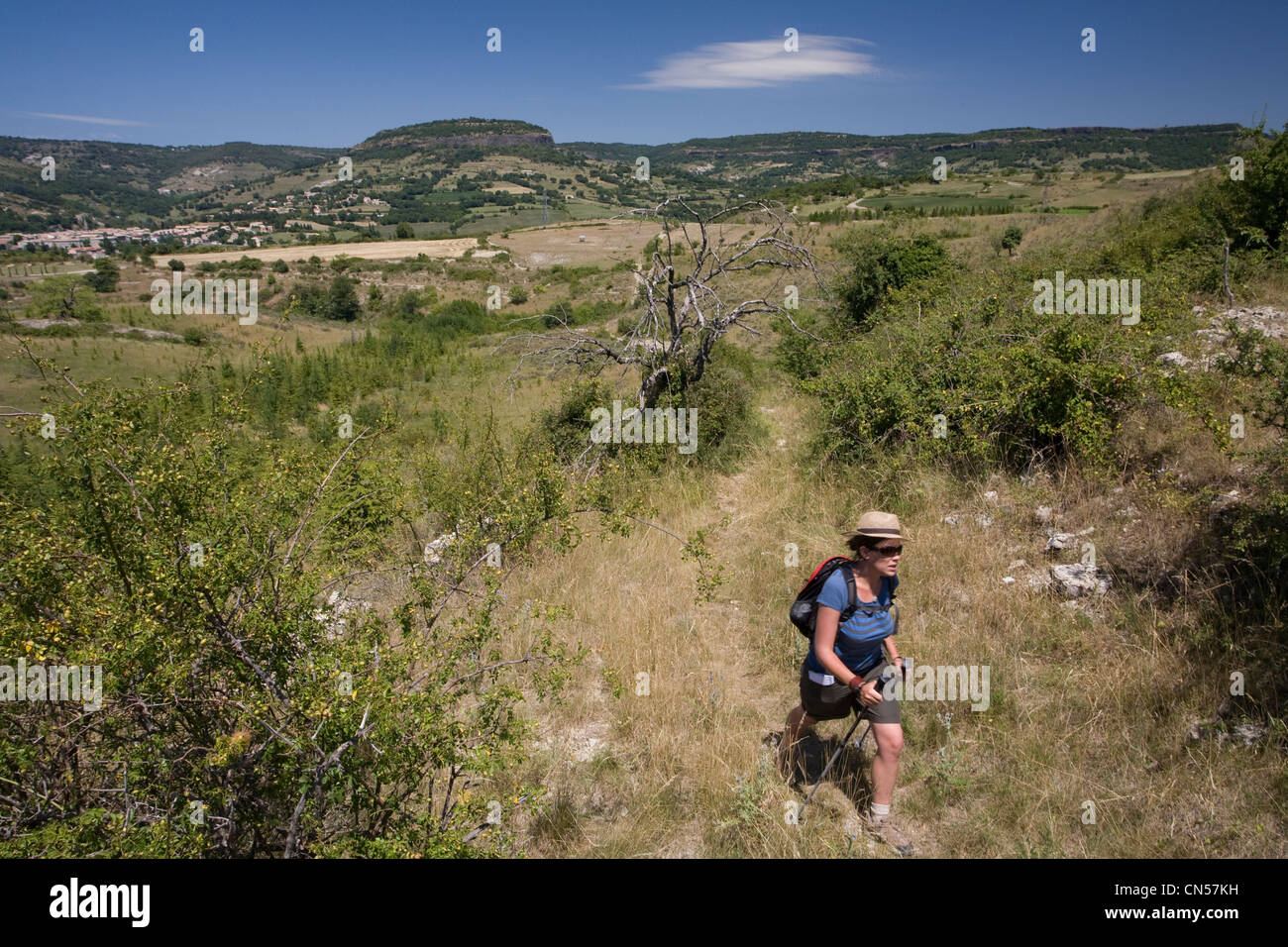France, Ardeche, Plateau du Coiron, Saint Jean le Centenier, female hiker  on a track Stock Photo - Alamy