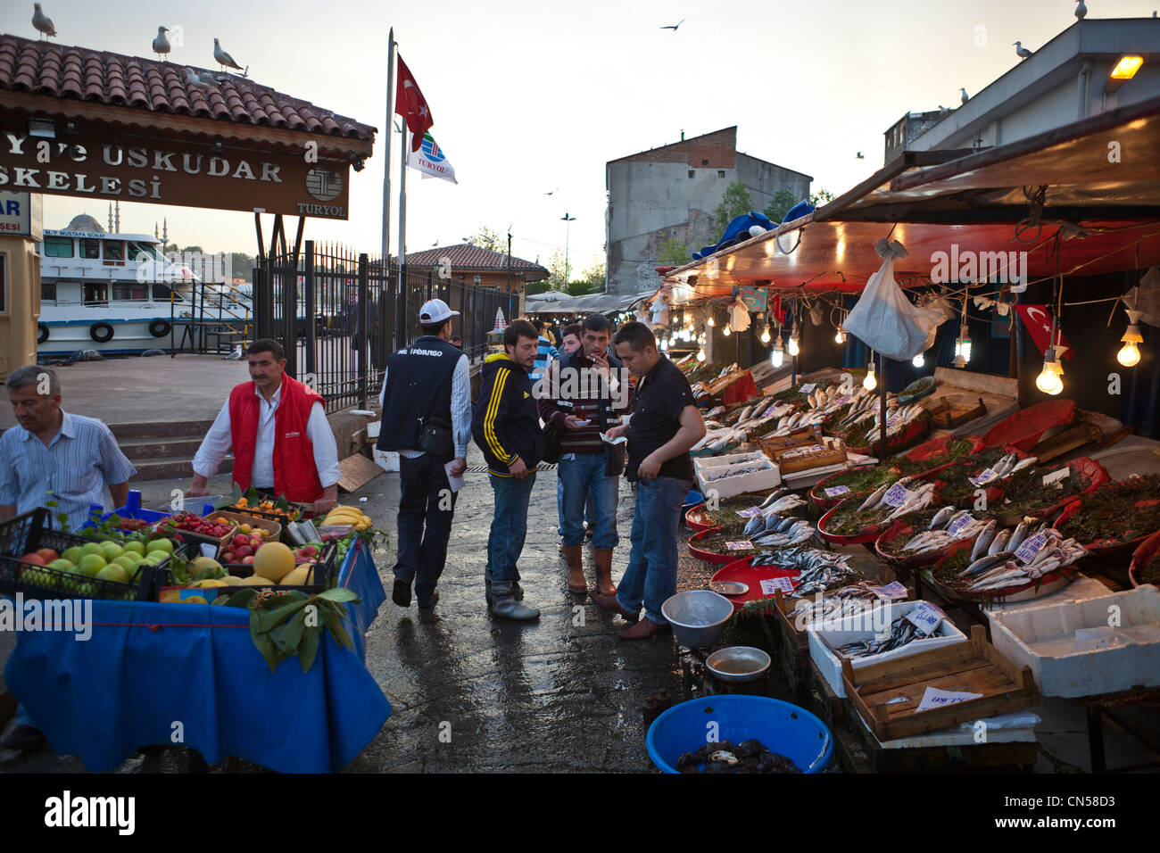 Turkey, Istanbul, Beyoglu, fish market near the Galata bridge Stock