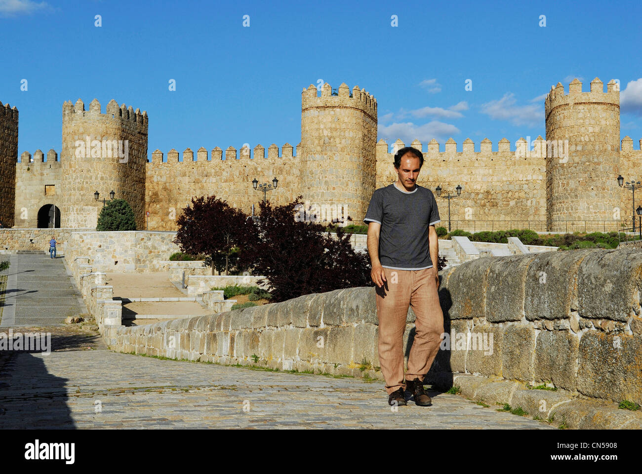 Spain, Castile and Leon, Avila, old city listed as World Heritage by UNESCO, roman bridge on Adaja river and medieval city Stock Photo