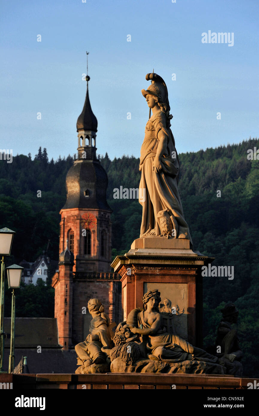 Germany, Baden Württemberg, Heidelberg, the city from the right bank of the Neckar and the old bridge Karl-Theodor Brücke Stock Photo