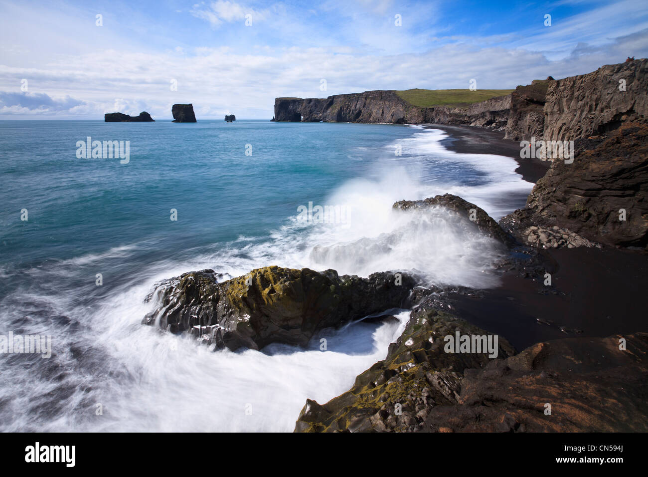 Iceland, Sudurland region, cliff and beach of Dyrholaey near Vik, the point most to the South ofIceland Stock Photo