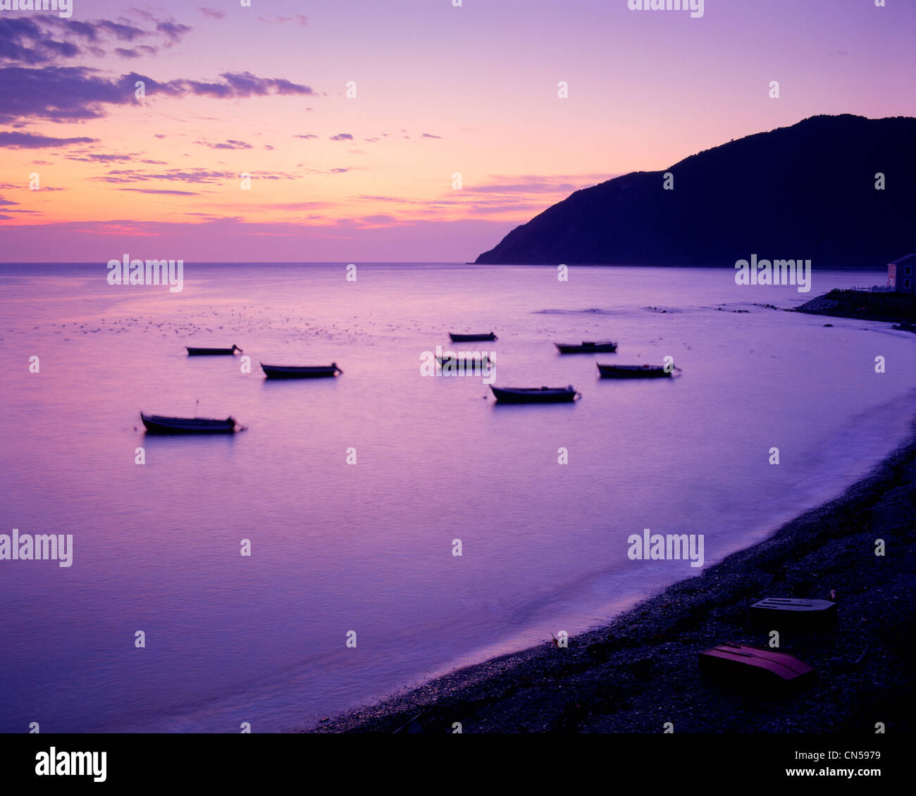 Rowboats at Dawn, AnsePleureuse, Gaspesie Region, Quebec Stock Photo Alamy