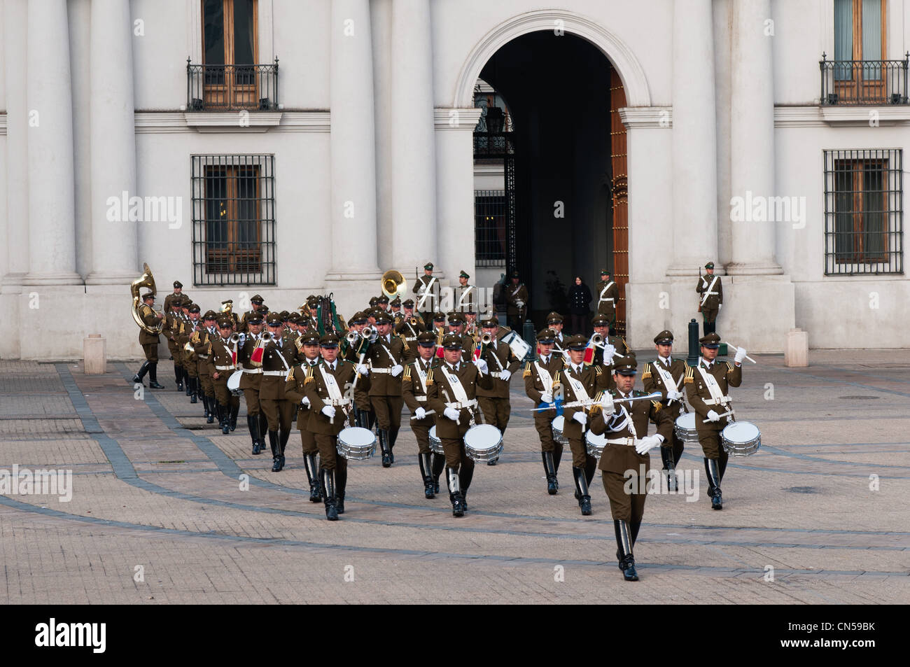 Chile, Santiago de Chile, Changing of the Guard at Palacio de la Moneda ...