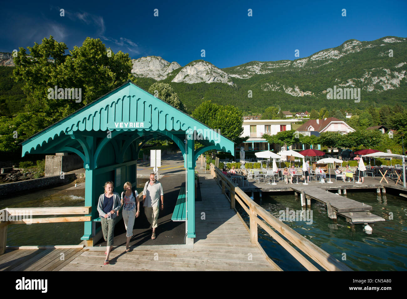 France, Haute Savoie, Veyrier du Lac, Annecy lake, the landing stage of the marina Stock Photo