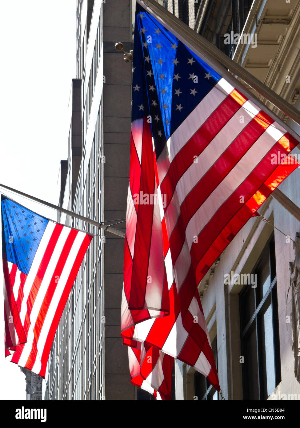 American Flags on display along Fifth Avenue, NYC Stock Photo