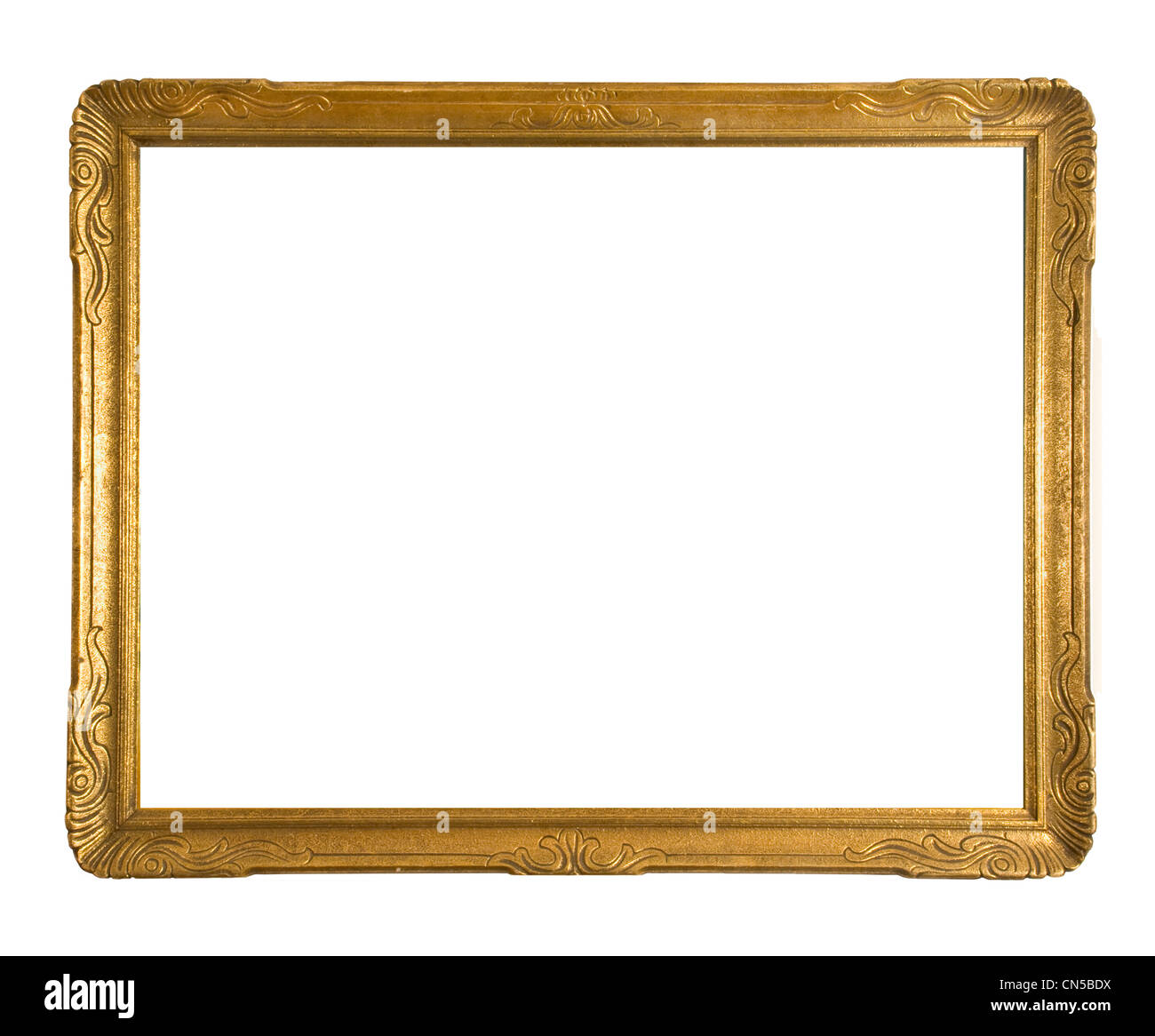 Antique gold ornate picture frame isolated on a white background Stock Photo