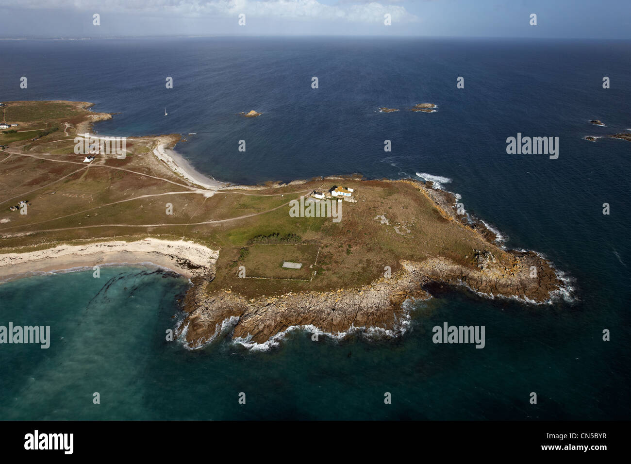 France, Finistere, Archipel des Glenan, old semaphore on Ile de Penfret ...