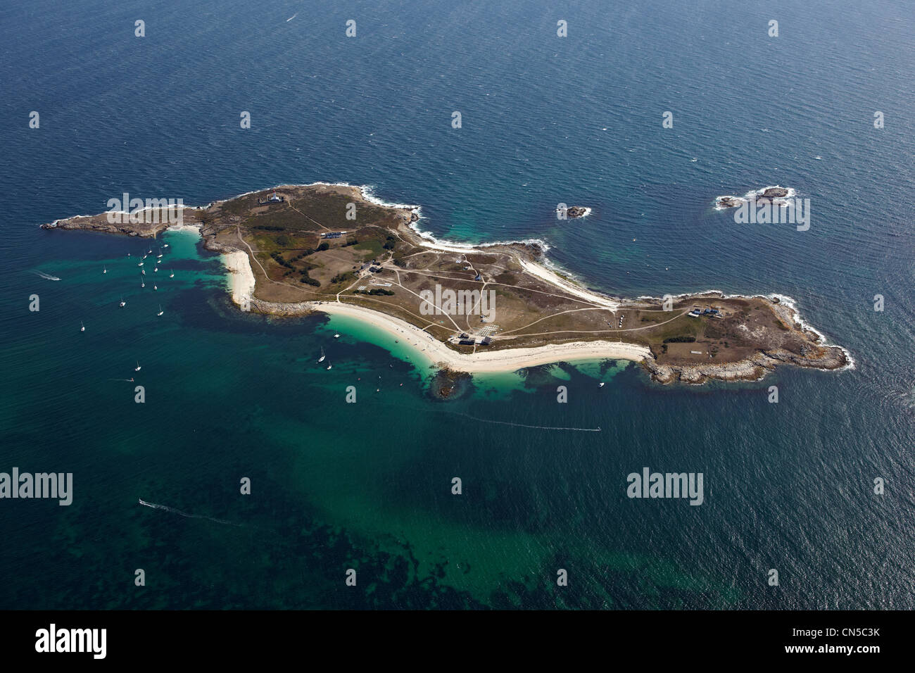 France, Finistere, Archipel des Glenan, Ile de Penfret (aerial view ...