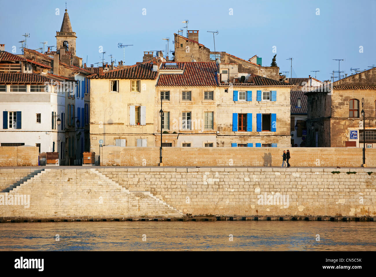 France, Bouches du Rhone, Arles, quai de la Roquette and the Rhone Stock Photo