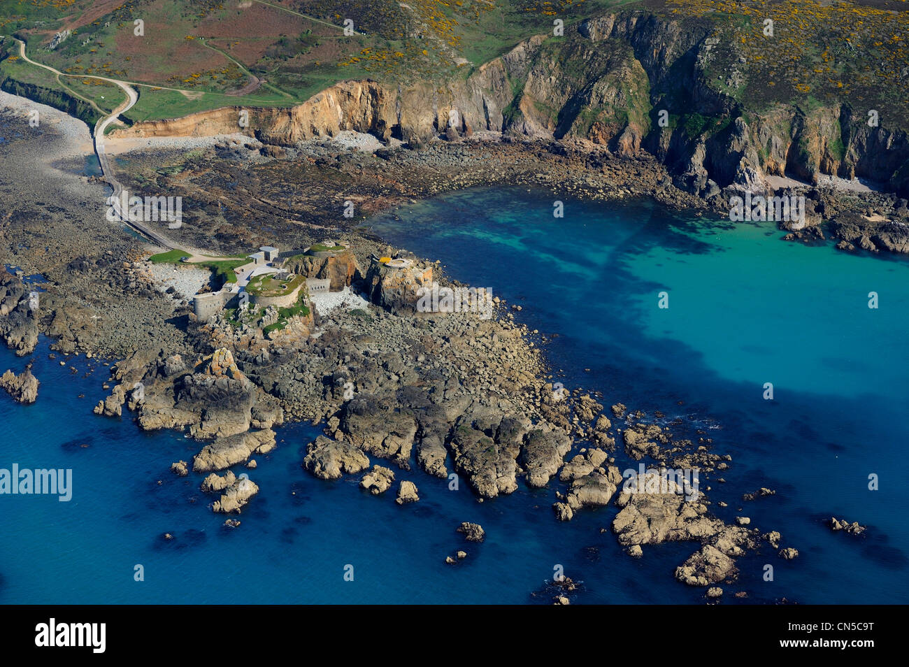 United Kingdom, Channel islands, Alderney, fort Clonque (aerial view) Stock Photo