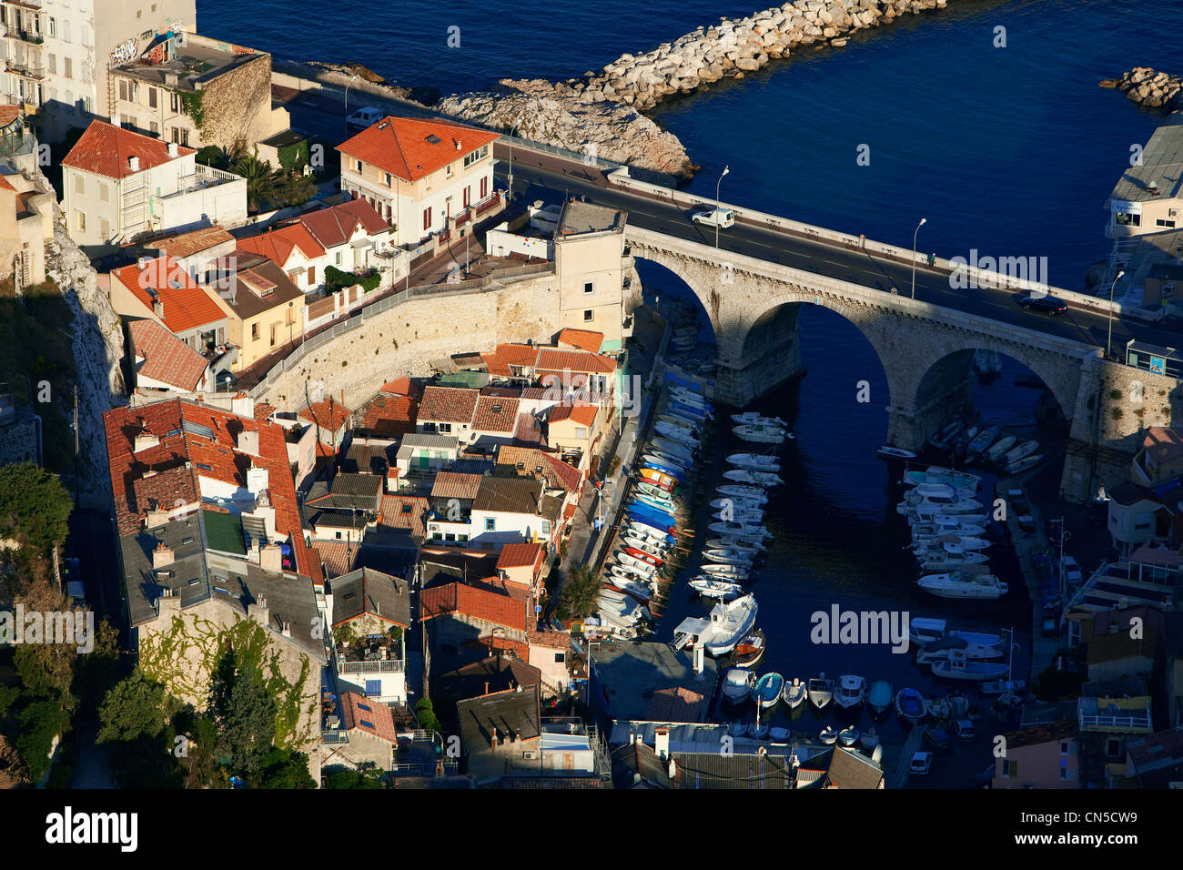 France, Bouches du Rhone, Marseille, 7th district, the Vallon des Auffes (aerial view) Stock Photo